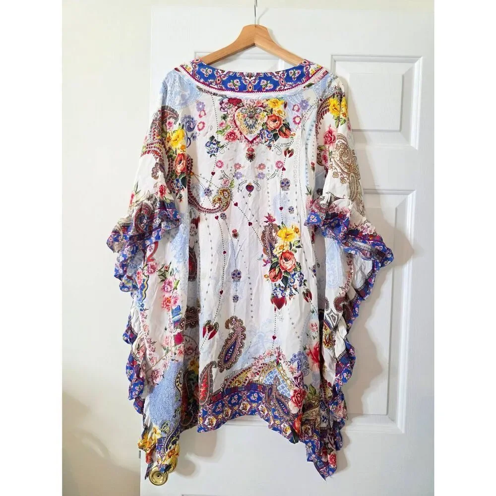 CAMILLA v-neck kaftan with ruffle sleeve, Frida Freedom One Size $699